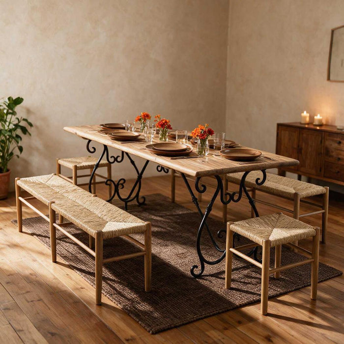 Avignon Dining Table Forged Iron & Ebonized Pinewood