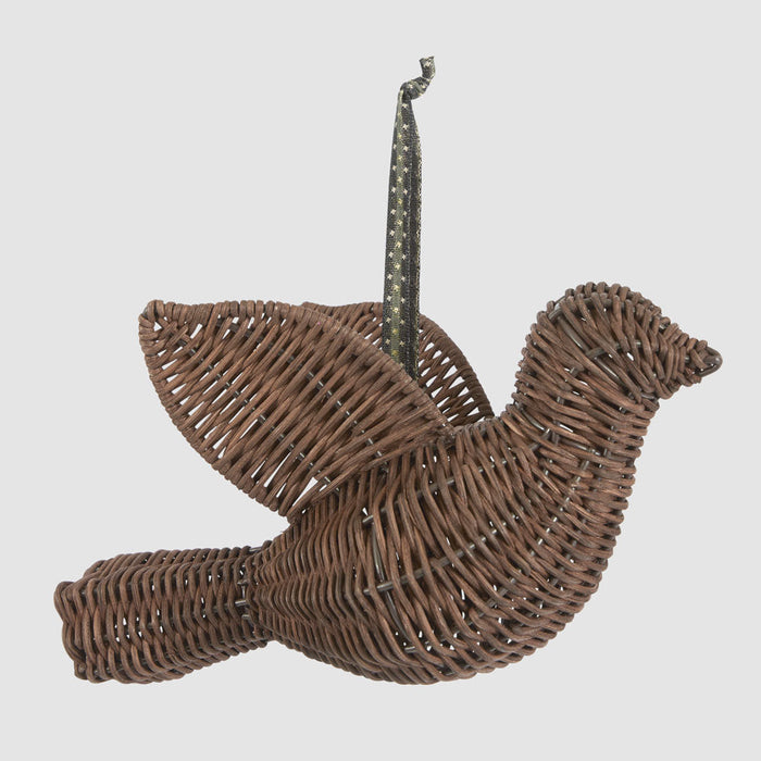 Rattan Peace Dove Ornament Chocolate Brown