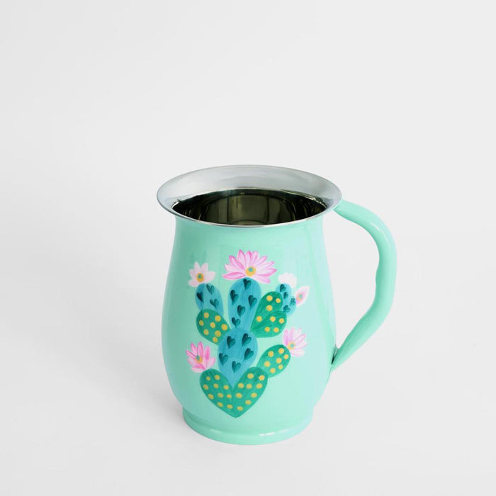 Prickly Pear Cactus Hand Painted Jug Teal