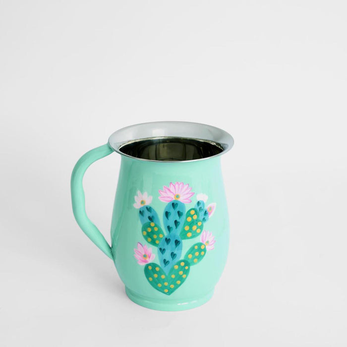 Prickly Pear Cactus Hand Painted Jug Teal