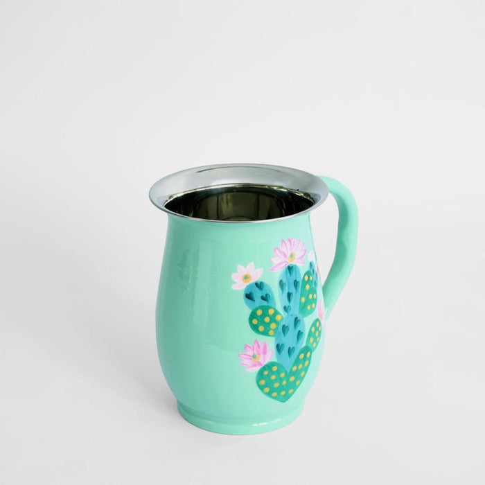 Prickly Pear Cactus Hand Painted Jug Teal