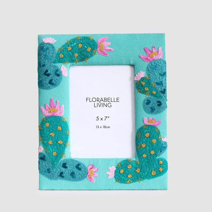 Prickly Pear Cactus 5 x 7 Embroidered Photoframe Teal