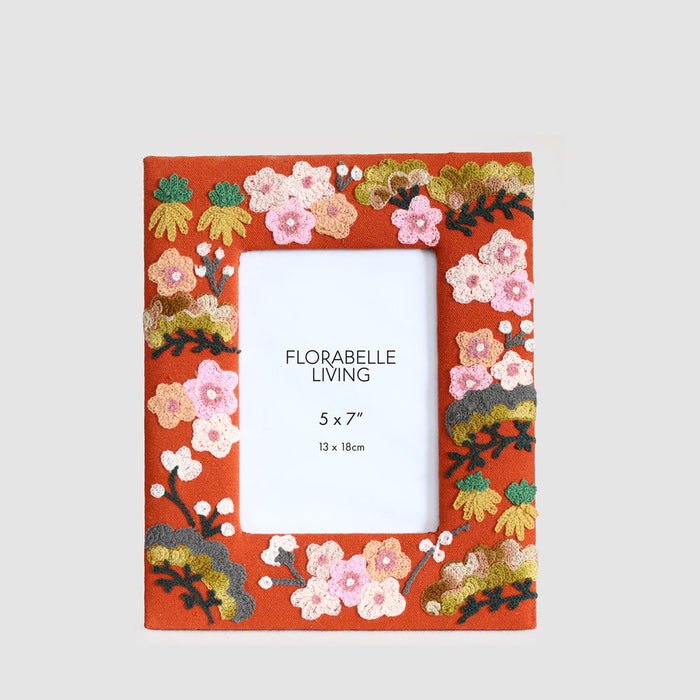 Floral Blossom 5 x 7 Embroidered Photoframe Rust