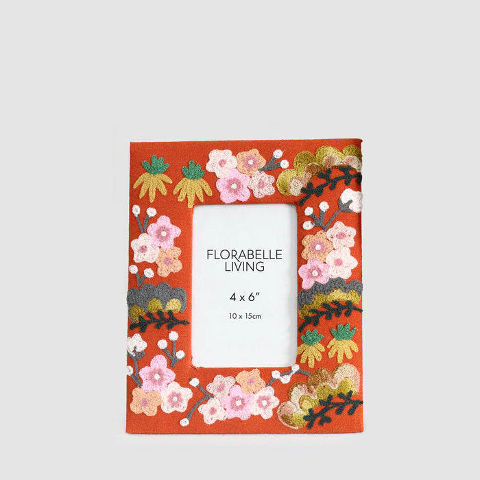 Floral Blossom 4 x 6 Embroidered Photoframe Rust