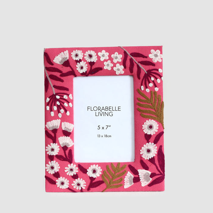 Wax Flower 5 x 7 Embroidered Photoframe Fuchsia