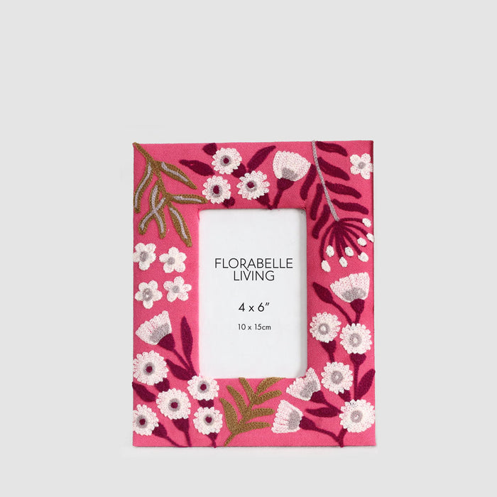 Wax Flower 4 x 6 Embroidered Photoframe Fuchsia
