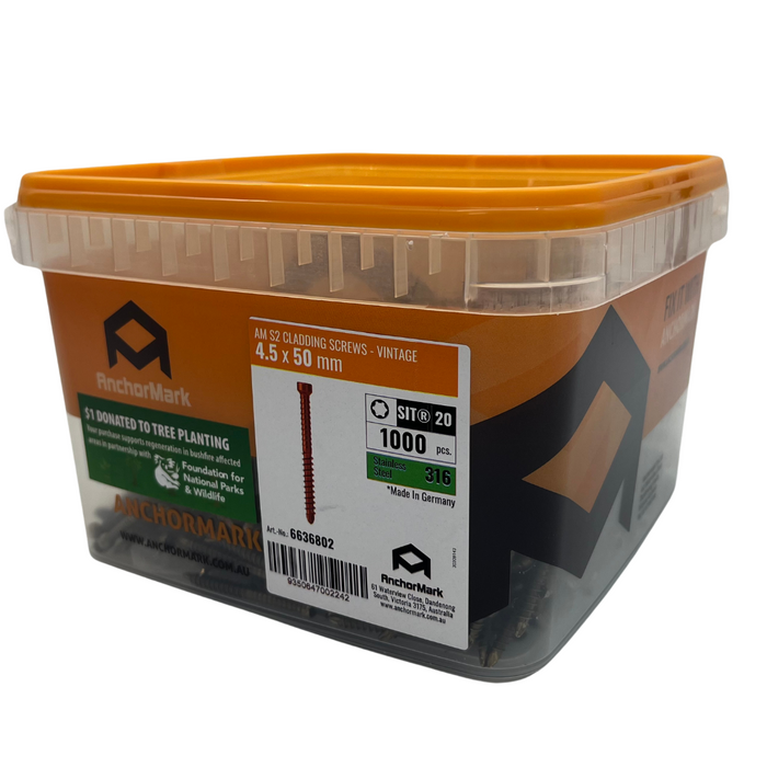 AnchorMark A4 316 S2 Stainless Steel Cladding Screws, 4.5x50mm - 1000 Count