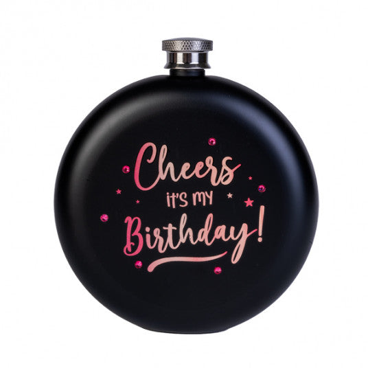 Rose Gold It's My Birthday Round Flask