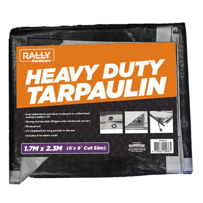 Rally Silver Heavy-Duty Polythene Tarpaulin with Reinforced Eyelets and Tie Downs