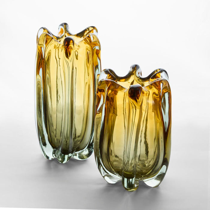Solenne Handblown Glass Vase Amber & Green Ombre