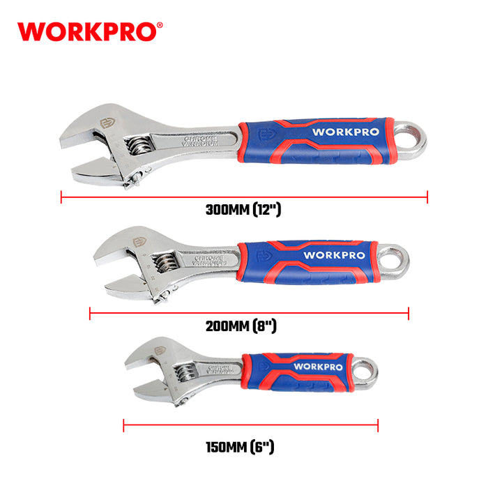 Workpro 3Pc Cr-V Adjustable Wrench Set WP202515