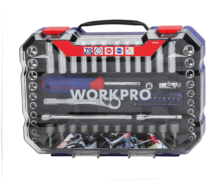 Workpro 70 pieces 1/4" Dr. 6 Point Socket Set
 WP202522