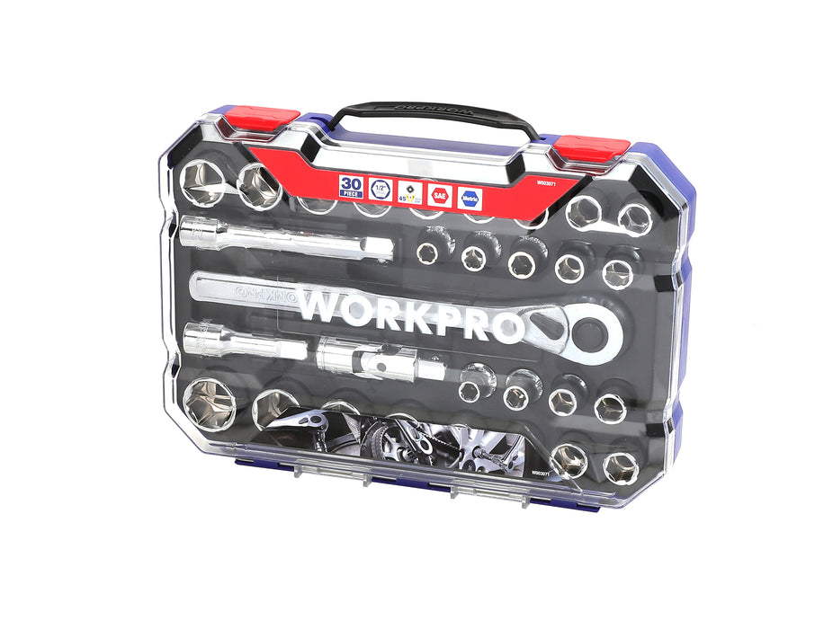 Workpro 30 pieces 1/2" Dr. 6 Point Socket Set WP202525