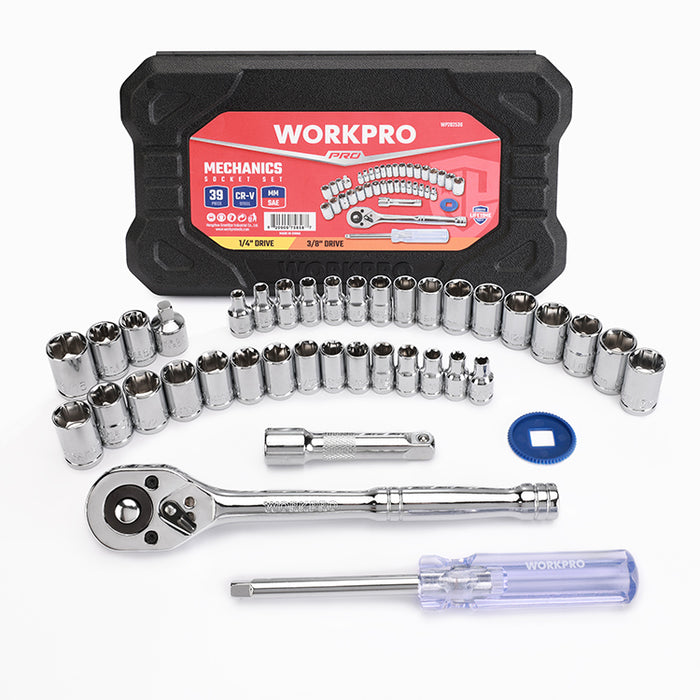 Workpro 39 pieces 1/4" +3/8"Dr. Socket Set WP202536