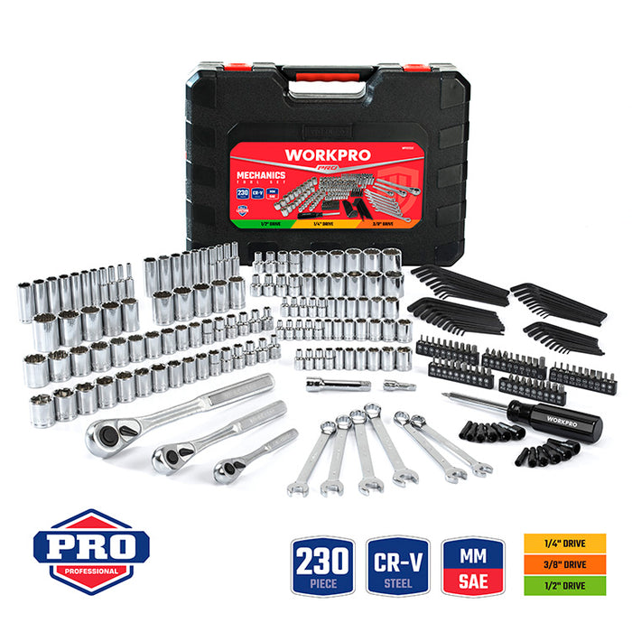 Workpro 230-Piece Mechanics Tool Kit In Hard Case