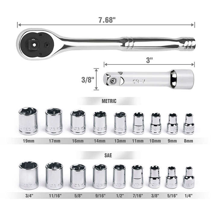 Workpro 20 pieces 3/8‚Äù Drive Tool Set With Rotating Plastic Rack
 WP202554