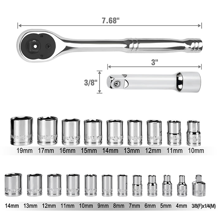 Workpro 23 Pieces 1/4"+ 3/8"Dr. Socket Set With Rotatable Rack WP202555