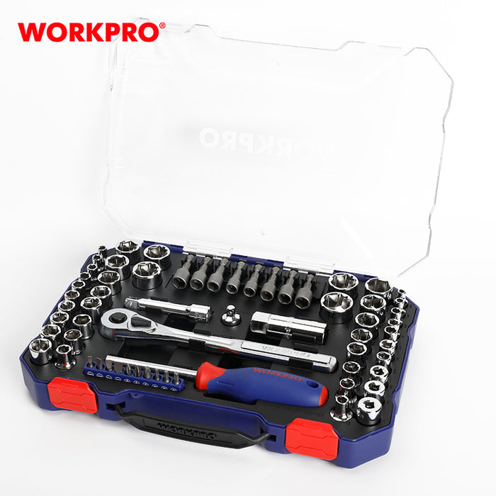 Workpro 63 pieces 1/4"+3/8" Dr. 6 Point Socket Set
 WP202566