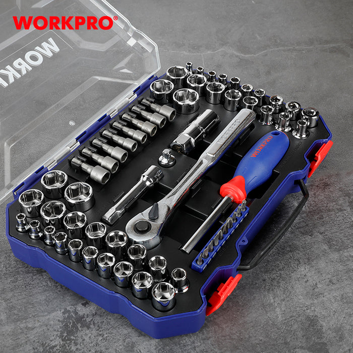 Workpro 63 pieces 1/4"+3/8" Dr. 6 Point Socket Set
 WP202566