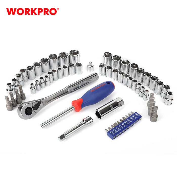 Workpro 63 pieces 1/4"+3/8" Dr. 6 Point Socket Set
 WP202566