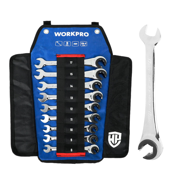 Workpro 9Pcs Ratchet Combination Wrench Tool Set