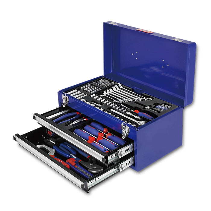 Workpro 205-Piece Mechanics Tool Set with 3-Drawer Heavy-Duty Metal Tool Box, Complete Professional Repair Kit for Home, Garage, and Workshop Use