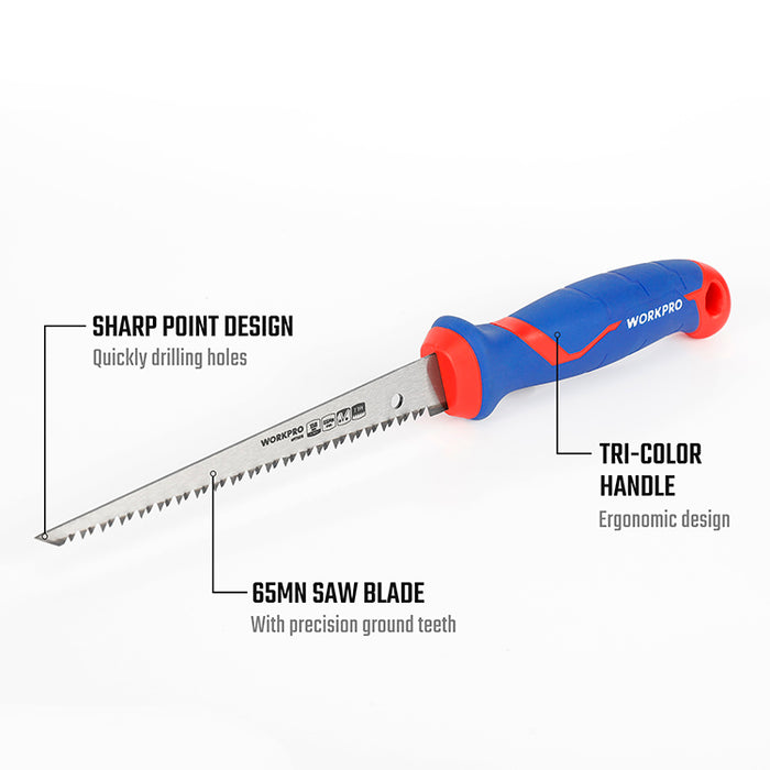 Workpro 6-Inch Jab Saw with Ergonomic Handle, High-Carbon Steel Blade, and Precision Ground Teeth for Drywall, Wood, and Plastic Cutting