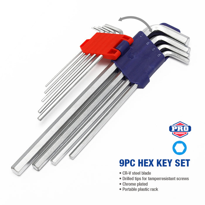 Workpro 9Pc Long Arm Hex Key Set(Metric) WP222005 Extended Reach & Leverage