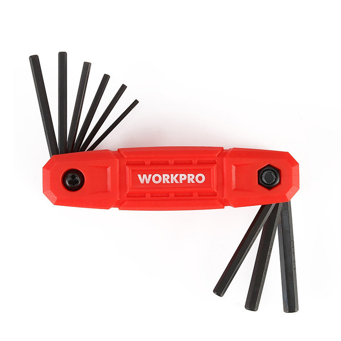 Workpro 9Pc Folding Hex Key (Sae) Red WP222032