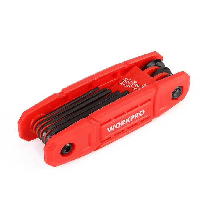 Workpro 9Pc Folding Hex Key (Sae) Red WP222032