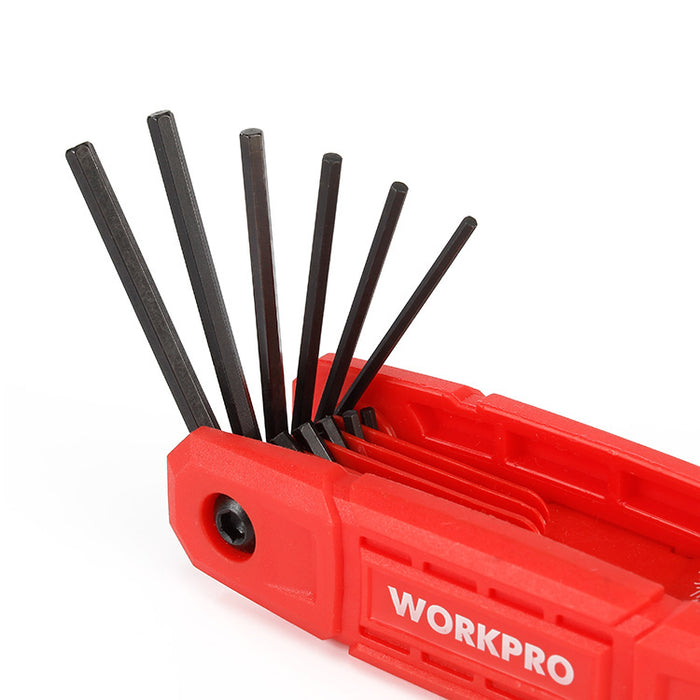 Workpro 9Pc Folding Hex Key (Sae) Red WP222032