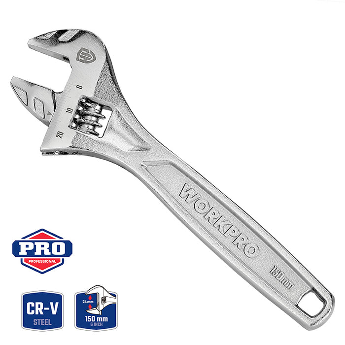 Workpro Chrome Vanadium Heavy-Duty Adjustable Wrench - Robust & Ergonomic Design, Precision Jaw Adjustment