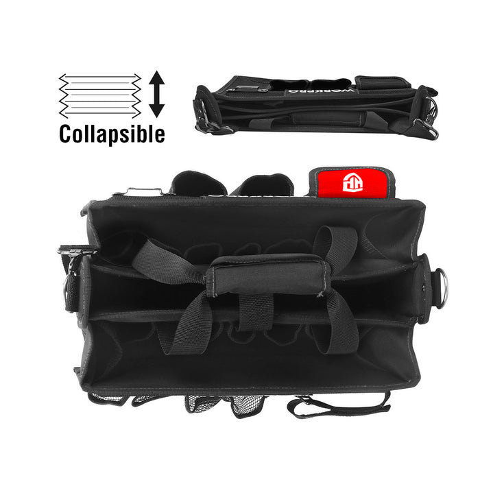 WORKPRO 390mm(15") foldable Center Tray Tool Bag with shoulder strap for tool storage