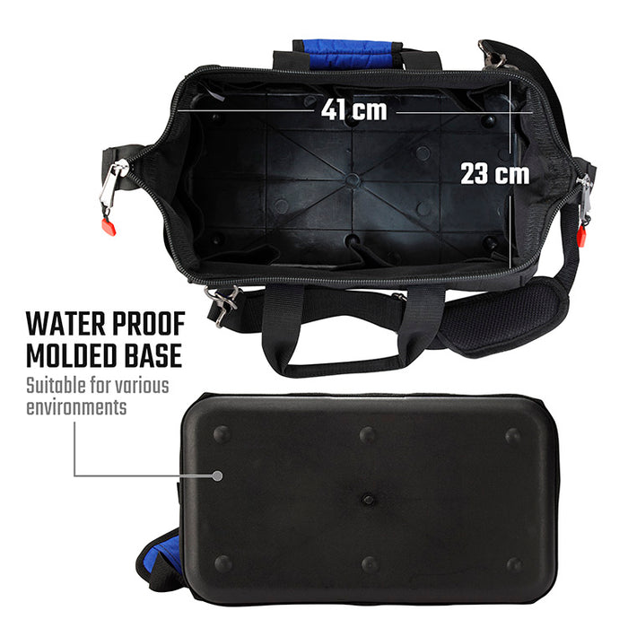 Workpro Tool Bag Close Top Wide Mouth Storage Bag Multi-pocket With Water Proof Molded Base &  Adjustable Shoulder Strap