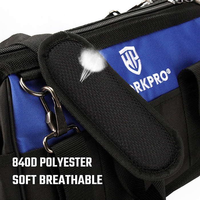 Workpro Tool Bag Close Top Wide Mouth Storage Bag Multi-pocket With Water Proof Molded Base &  Adjustable Shoulder Strap