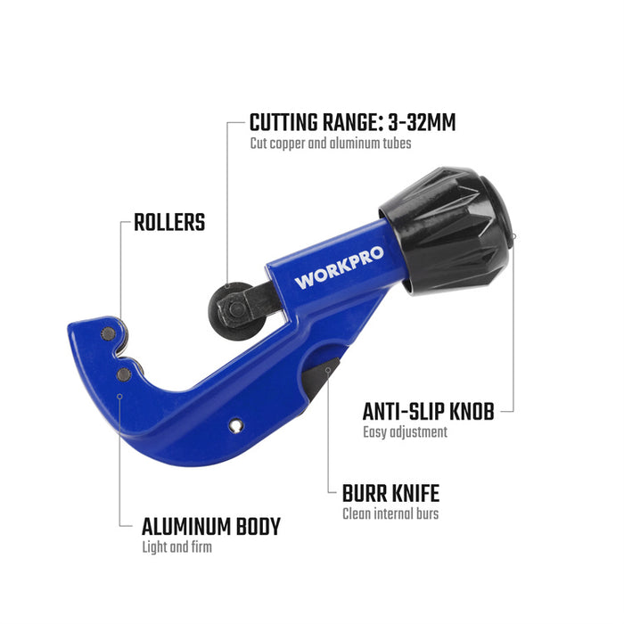 Workpro 3-32mm Aluminum Tube Cutter Heavy Duty Pipe Cutter for Thin Copper PVC Aluminum Pipes