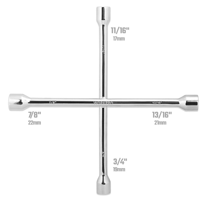 Workpro 360mm(14") Lug Nut Wrench（11/16“， 3/4”， 13/16“，7/8”） Carton of 12