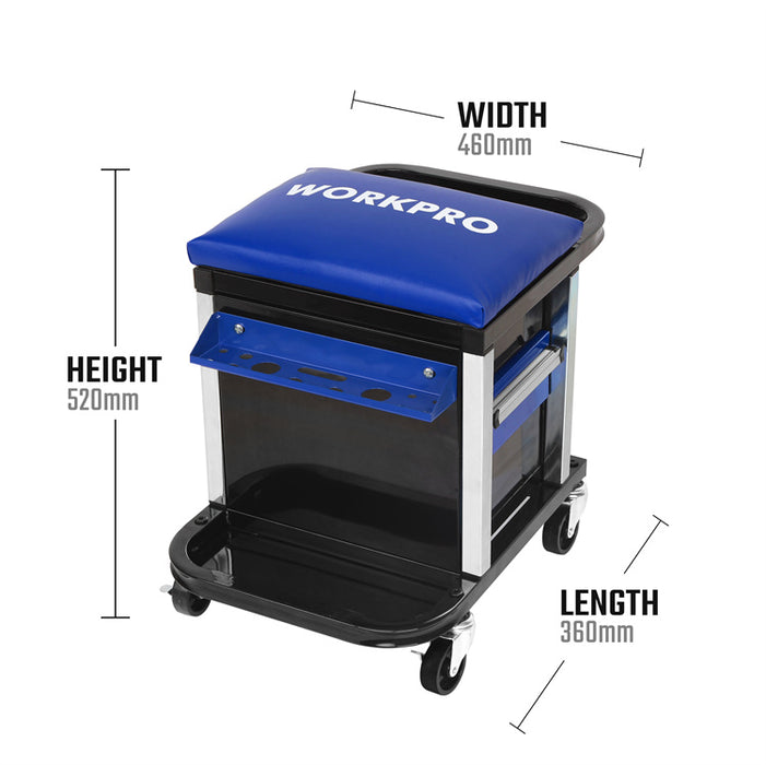 Workpro Heavy Duty Workshop Creeper Seat With Drawers Carton of 1