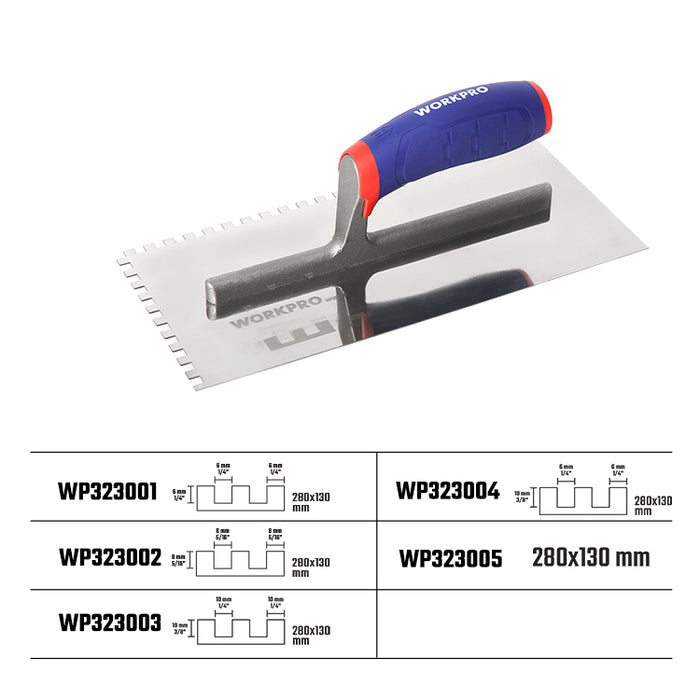 WORKPRO 280×130mm Stainless Steel  Stucco Trowel Soft Handle,  10*10mm carton of  36