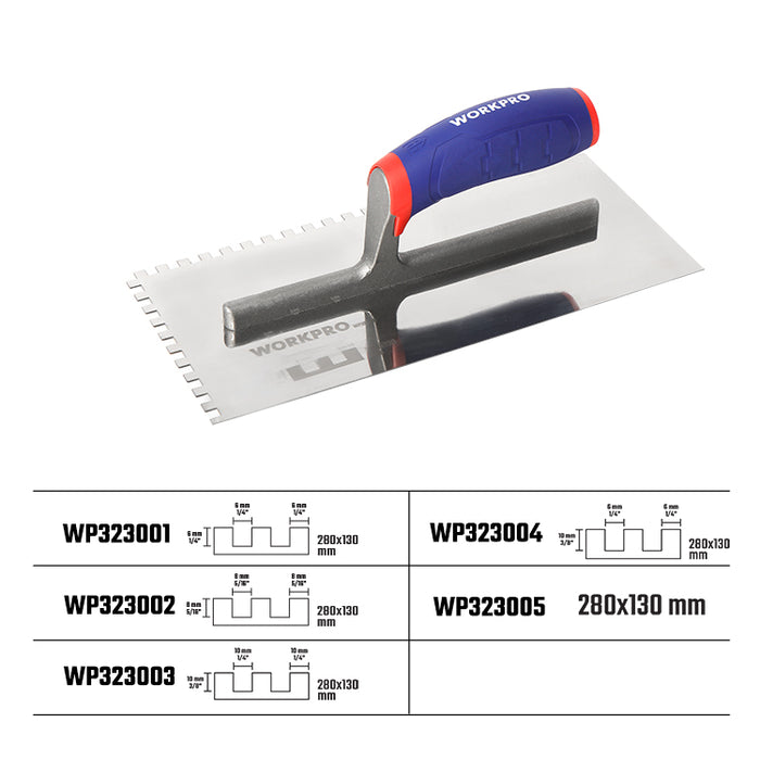 WORKPRO 280×130mm Stainless Steel  Stucco Trowel Soft Handle, 6*6mm carton of  36