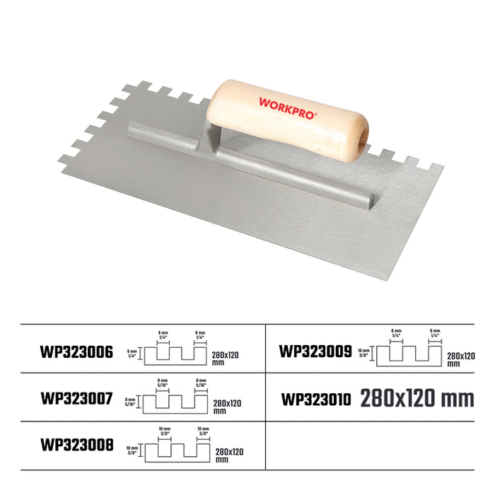 WORKPRO 280×120mm Finishing Trowel Wood Handle,8*8mm carton of  36