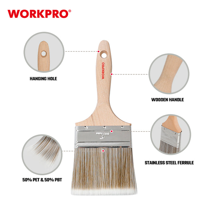 Workpro 3Pc Wooden Handle Paint Brush Set Wp204301 12Pack