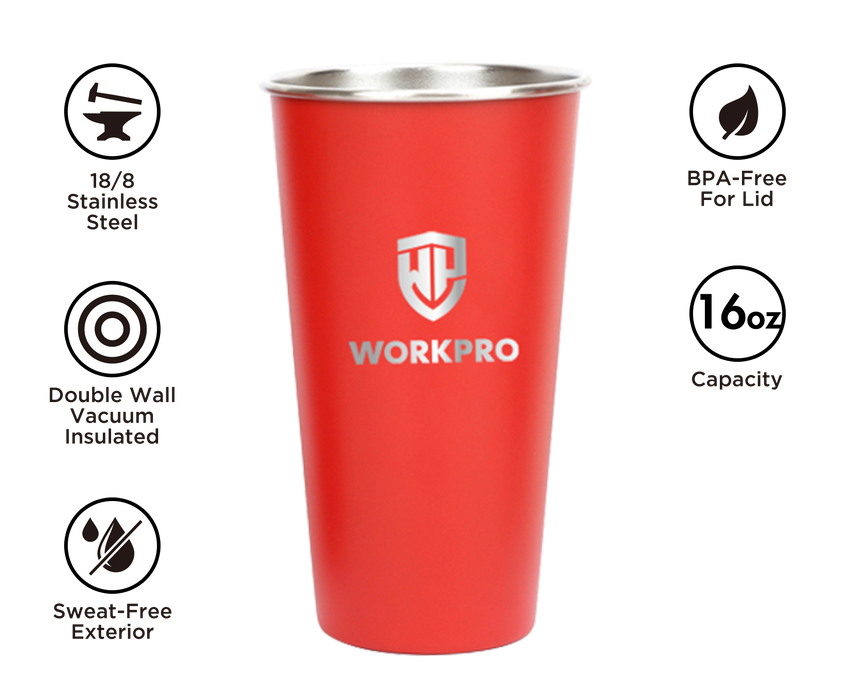 Workpro  16Oz/473ml Double Layer Pint Cup WP389011 6pack