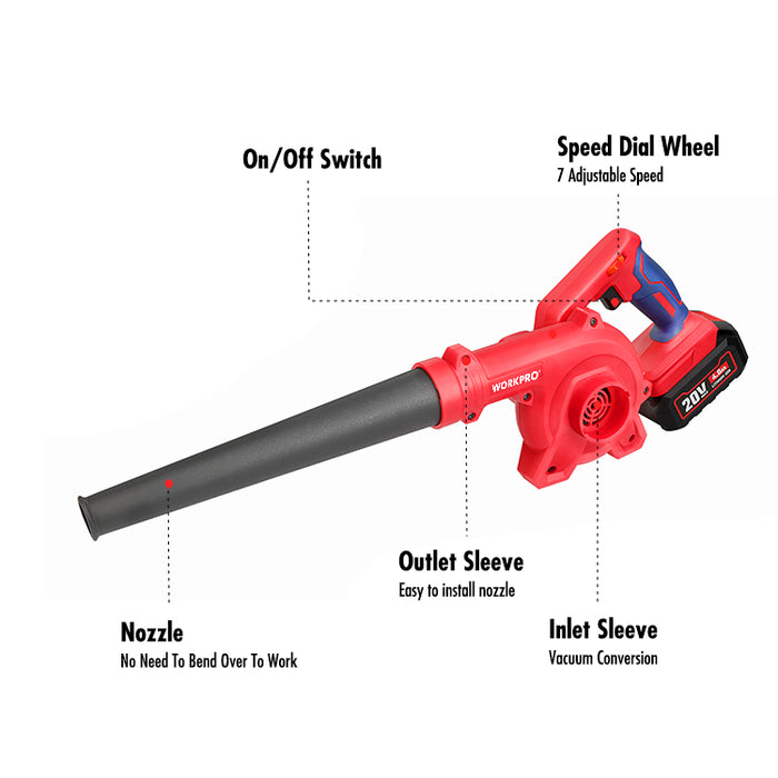 WorkPro 20V Lithium Cordless Leaf Blower Electric Hand-held Garden Tool