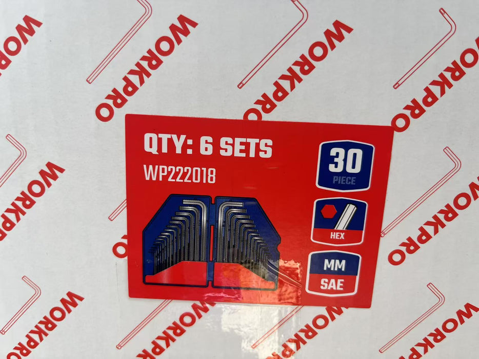 WORKPRO 30 pieces Extra Long Hex Key Wrench Tamper proof  Metric & SAE