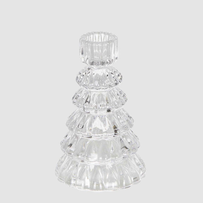 Ice Glass Tree Candle Holder Clear 2 pcs