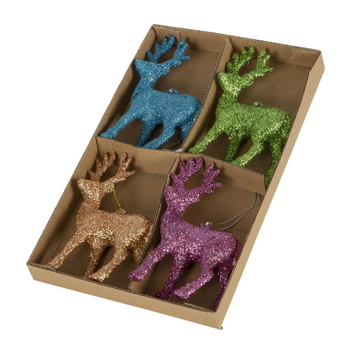 Glitterati Deer Tree Decorations- Box of 4 Multicolour