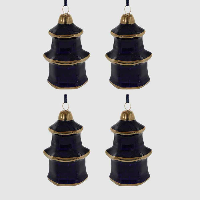 Pagoda Hanging Ornaments Box of 4 Navy