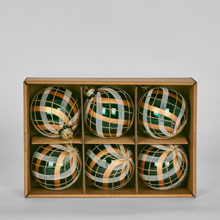 Burr Tartan Glass Baubles (Set of 6)