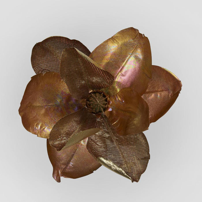 Luxe Metallic Clip On Magnolia Flower Old Gold 6 pcs